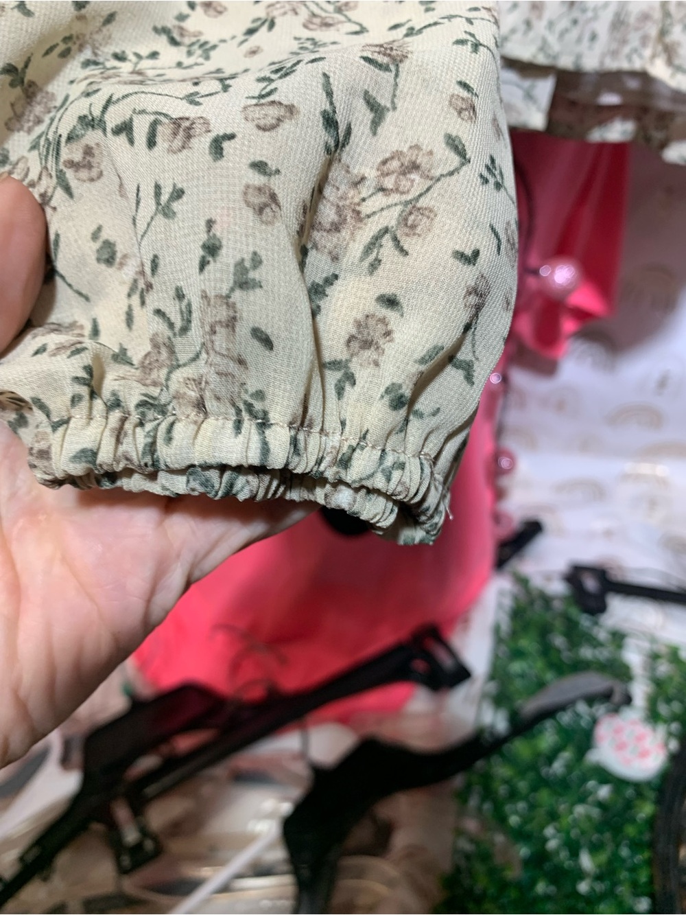 Boho Floral Peasant Top with Tie - Cream - Picture 3 of 7